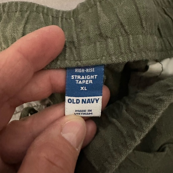 Old Navy High Rise Straight Taper XL Linen Blend Pants Olive Comfy Elastic Waist - Picture 3 of 9